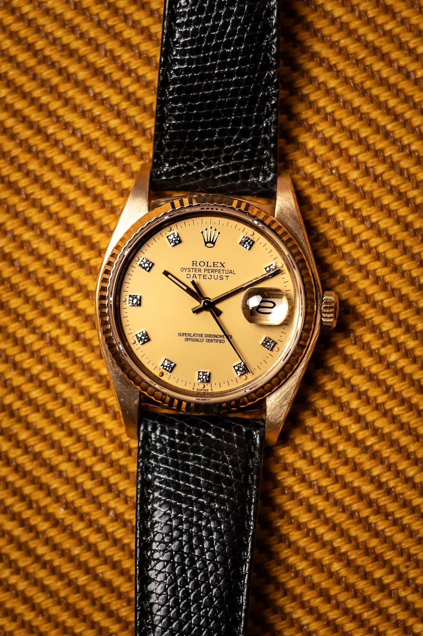 Rolex Datejust Champagne Diamond Dial on Brown Strap 16018