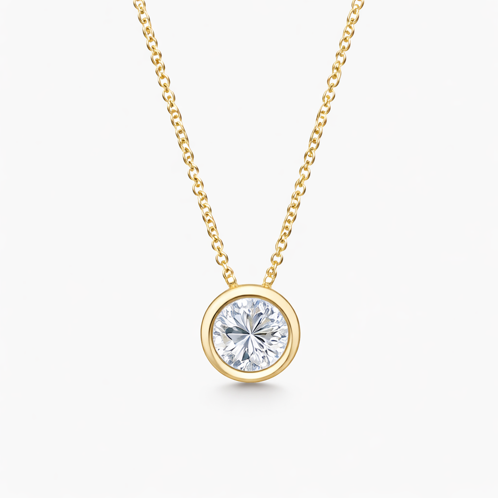 14K Gold Bezel Set Diamond Necklace - Front View