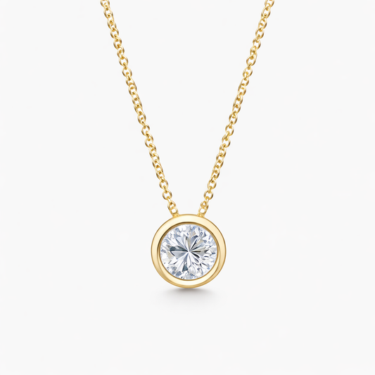 14K Gold Bezel Set Diamond Necklace - Front View