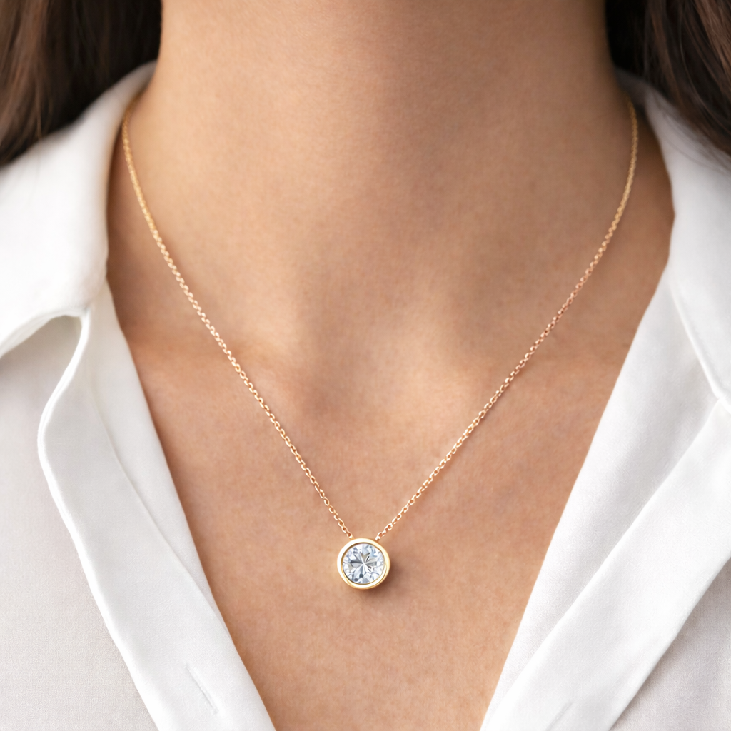 14K Rose Gold Diamond Necklace Detail