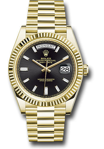 Rolex Day-Date 40 Black Baguette Diamond Dial on President 228238 Complete 2026
