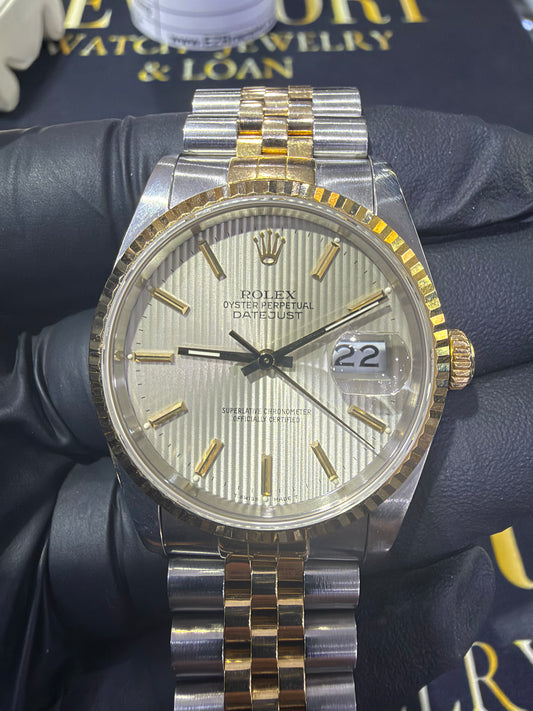 Rolex Datejust 36 Silver Linen Stick Dial on Jubilee 16233