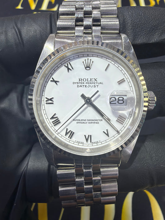 Rolex Datejust 36 White Roman Dial on Jubilee 16220