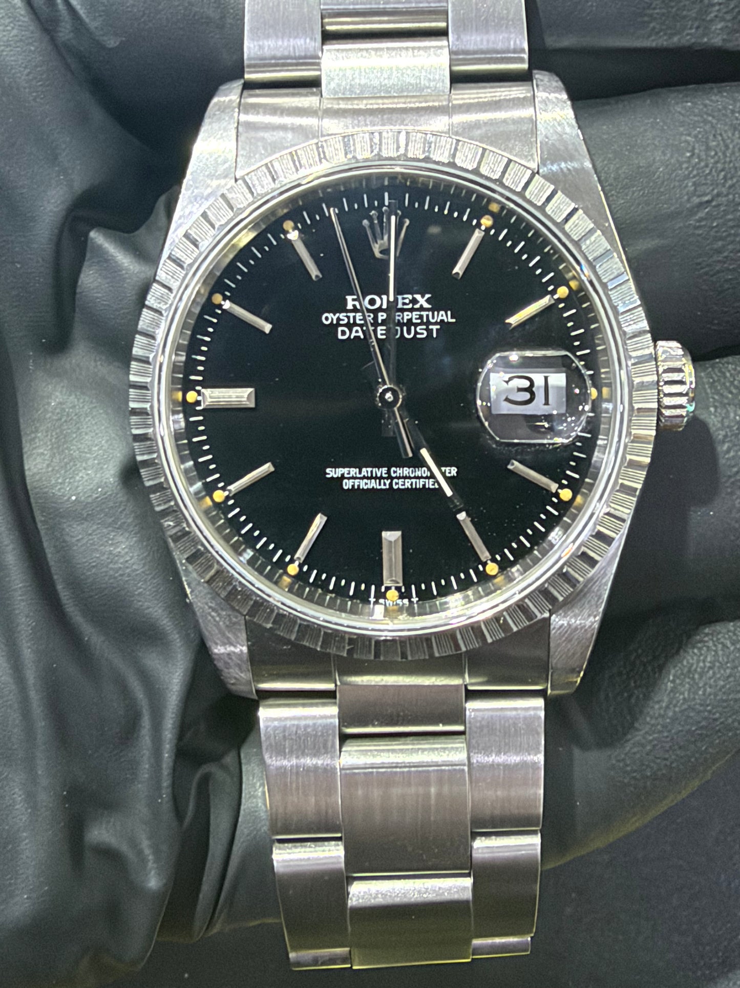 Rolex Datejust 36 Black Stick Dial on Oyster 16200