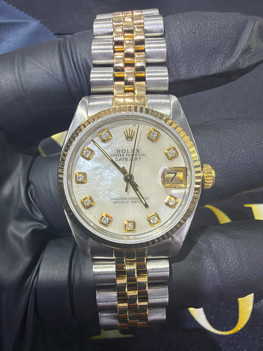 Rolex Datejust 31mm MOP Diamond Dial on Oyster with Yellow Gold 6827