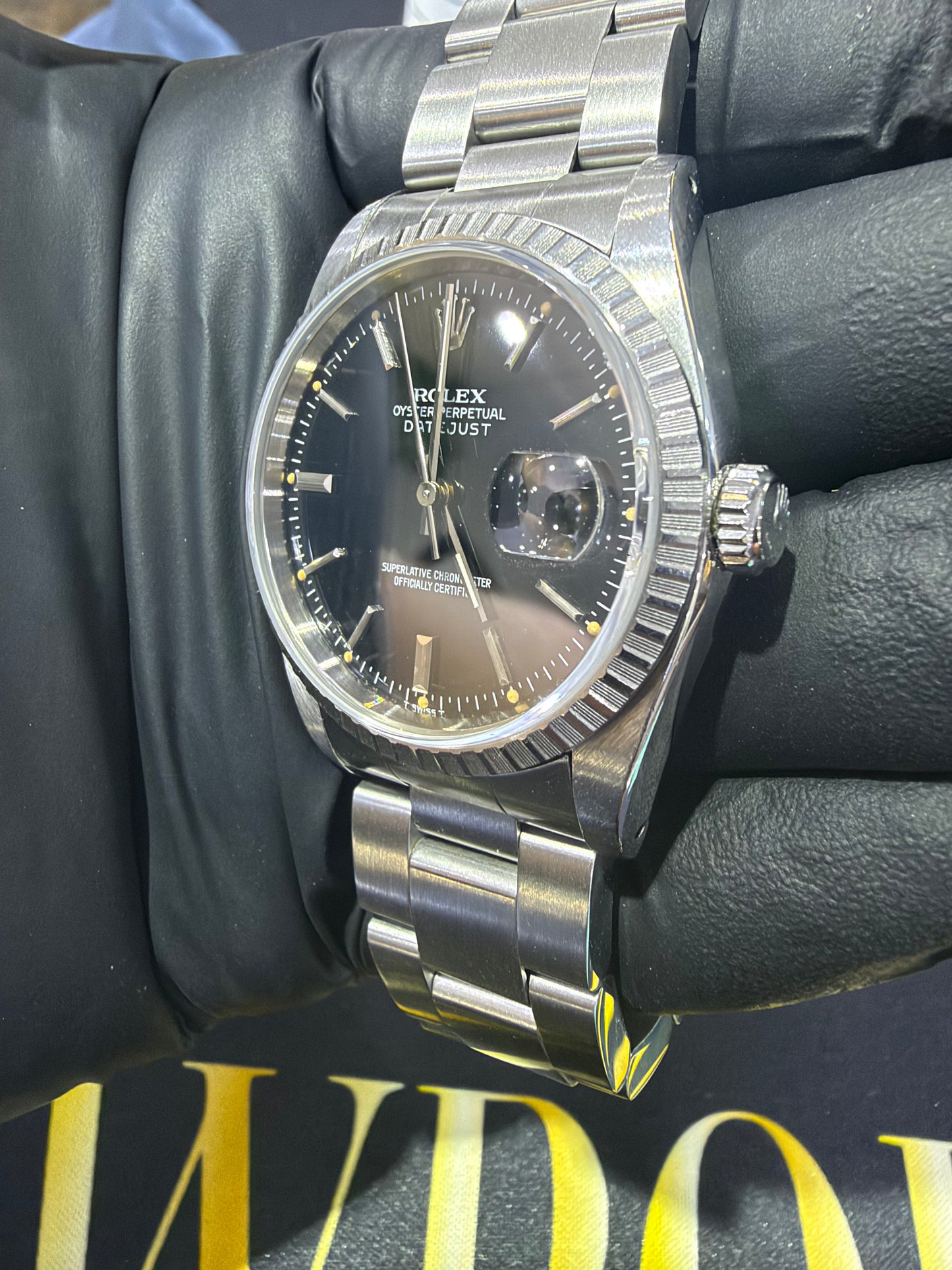 Rolex Datejust 36 Black Stick Dial on Oyster 16200